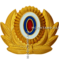 Кокарда металлическая золотистого цвета в обрамлении эмблемы для сотрудников ОВД РФ